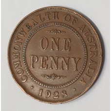 AUSTRALIA 1928M . ONE 1 PENNY . VARIETY . BROKEN 8